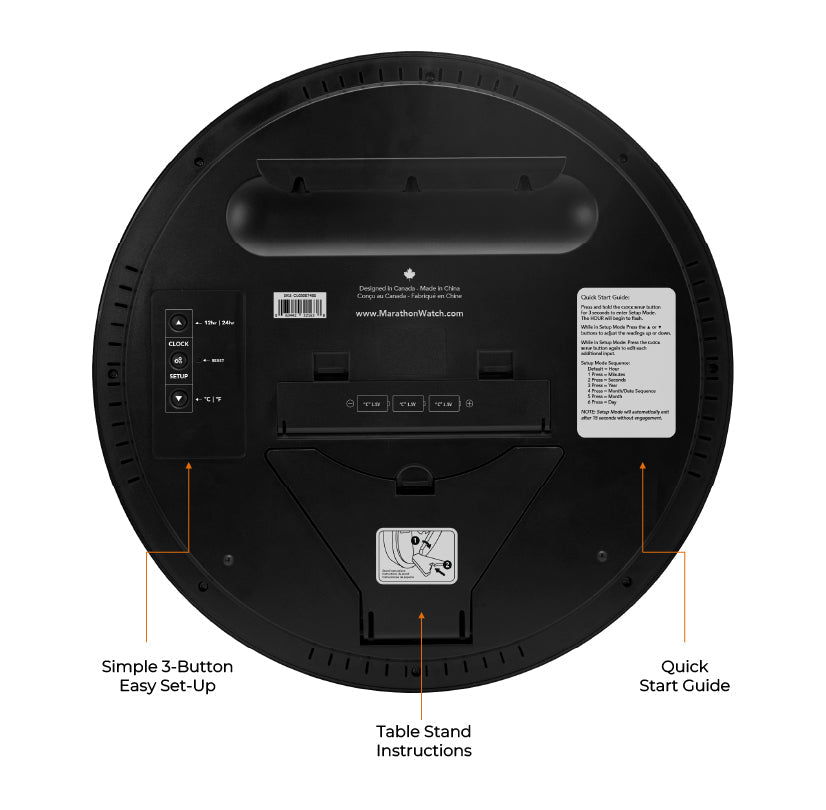 Marathon 15 Inch Round Digital Wall Clock - Black