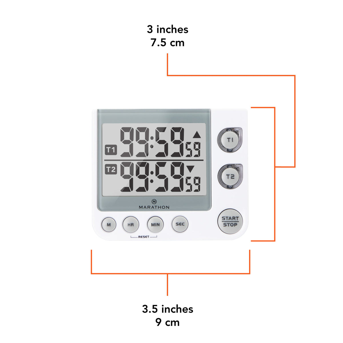 Marathon Dual Timer with Large Display, Magnetic Back and Stand