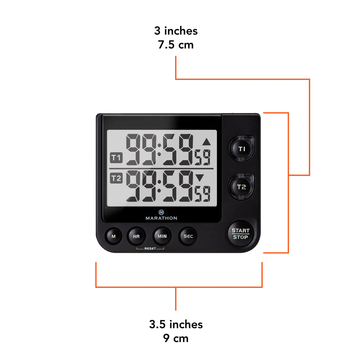 Marathon Dual Timer with Large Display, Magnetic Back and Stand